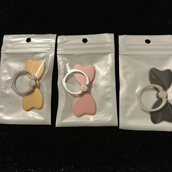 Cell Phone Finger BowKnot Holders set of 3 Pink Gold and Black - Picture 1 of 5